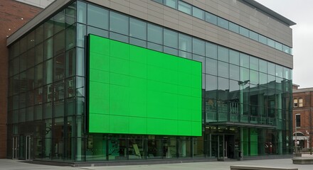 Urban architecture with a massive green screen billboard, a blank slate for digital innovation and communication