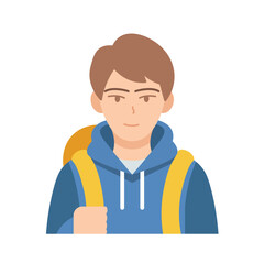 a good looking student carrying a bag. a handsome male student. a student wearing a blue hoodie