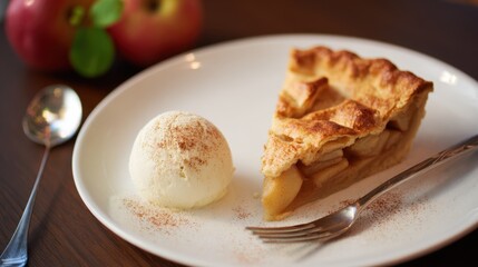 Slice of Apple Pie with Vanilla Ice Cream