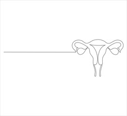 Continuous One Line Art Drawing of Female Reproductive Uterus – Minimalist Women’s Health Symbol and International Women’s Day Vector Illustration
