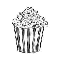 Popcorn in Paper Cup Vector Line Art Hand Drawn Illustration 