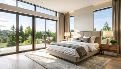 Contemporary Bedroom with a Balcony View