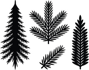 Naklejka premium Christmas spruce branch silhouette vector illustration set