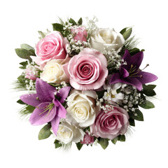 High quality photo of a beautiful pink and white rose floral arrangement isolated on transparent background