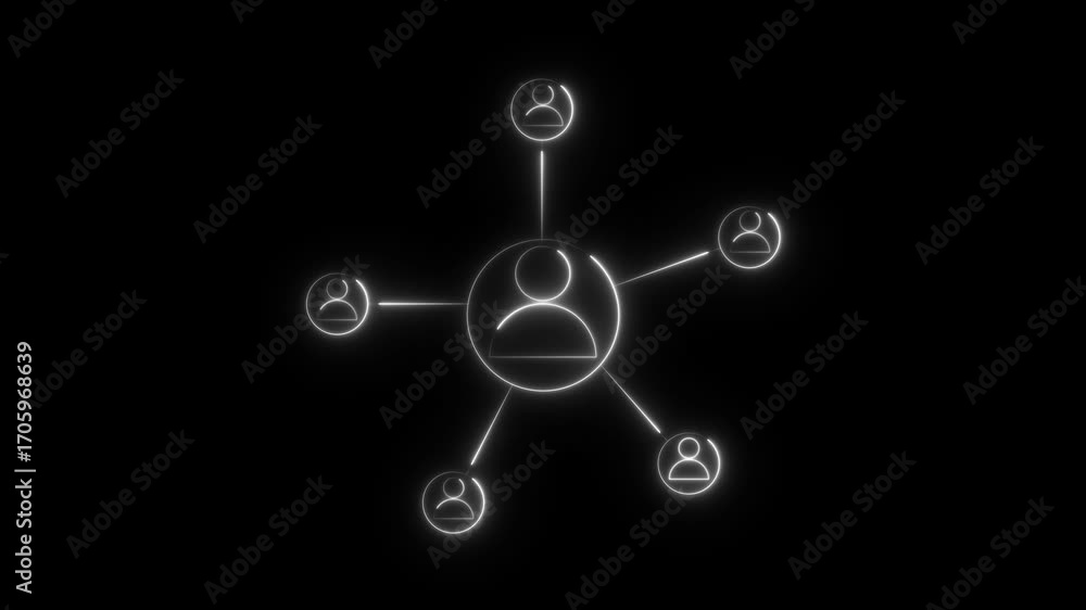Fototapete neon line network animation. neon animation of network connection with man icon. digital interface c