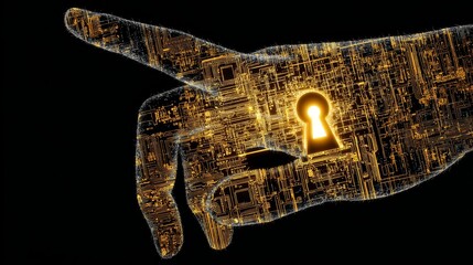 Unlocking data security human hand holding a glowing golden key for access control and cyber security concept