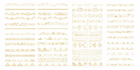 Collection of elegant golden decorative borders and dividers with floral and scrollwork elements