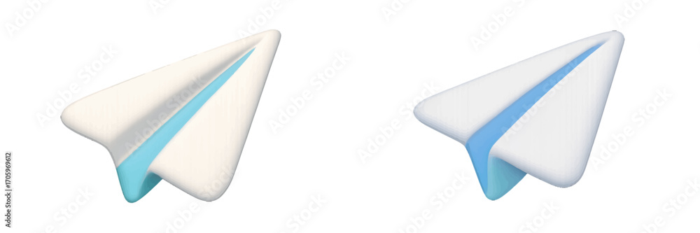 Poster two 3d paper airplane symbols in flight representing sending messages, digital communication, and so