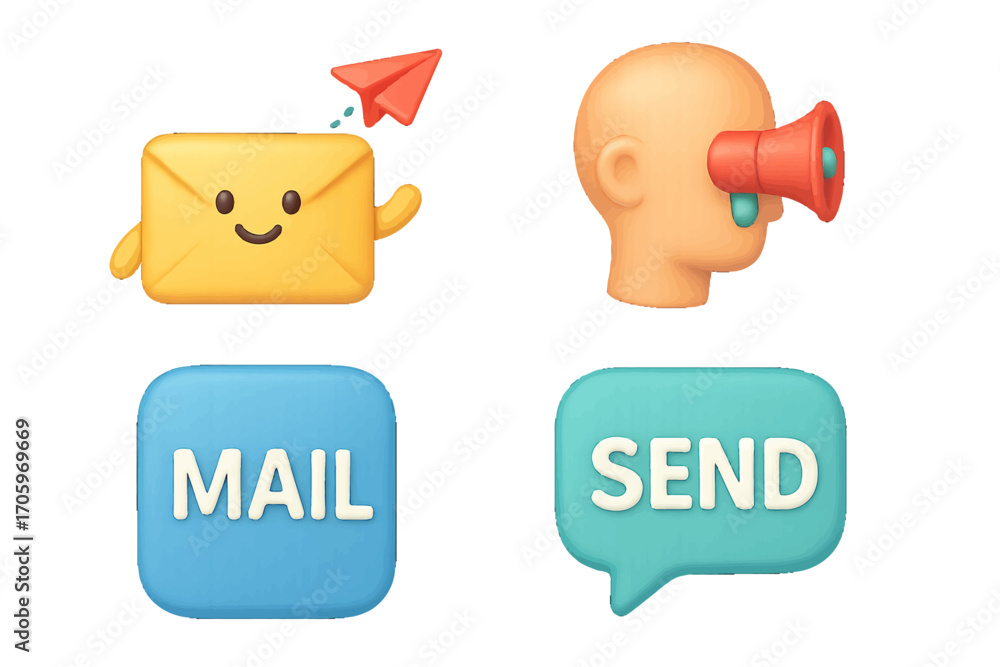 Poster modern 3d icon set for digital communication and online marketing concepts featuring a mail envelope