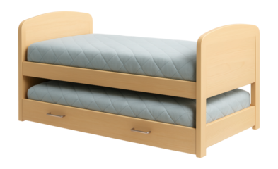 Compact bed with a pull-out second bed underneath for sleepovers in a shared bedroom.