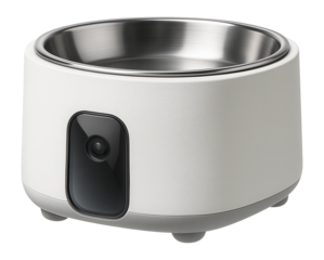 Automatic pet water dispenser with motion sensor activation for a veterinary clinic waiting room.