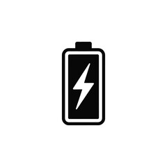 Black and white battery icon with lightning bolt symbol