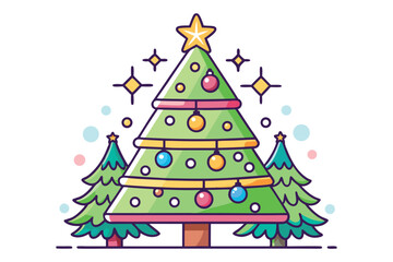 Festive Christmas Trees Adorned with Ornaments and a Star Topper Radiating Holiday Cheer and Seasonal Joy