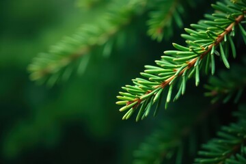 Deep emerald fir needles, richly textured, natural green backdrop, organic, nature, closeup