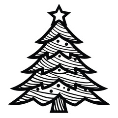 Stylized Christmas Tree Illustration Wavy Lines and a Star Festive Holiday Season Celebrations and Decorations Creative Design Isolated