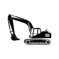 Black silhouette of an excavator on white background