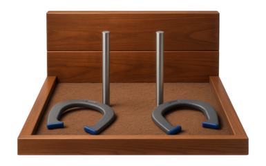 Steel horseshoe pit set with clay and wooden backboards for competitive leagues