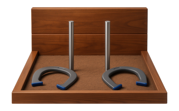 Steel horseshoe pit set with clay and wooden backboards for competitive leagues