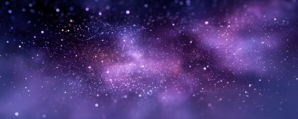 Obraz premium A vibrant, abstract space scene with swirling purple and blue hues, dotted with sparkling gold and white stardust. Evokes cosmic wonder and serenity