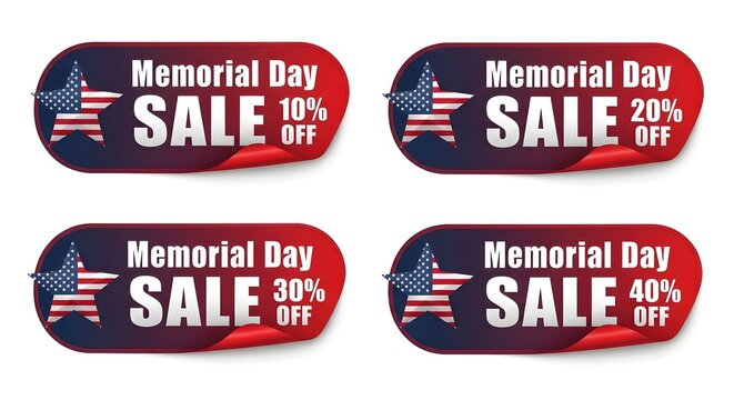 Memorial day sale banners with american flag and discount percentages