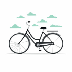 Fototapeta premium A stylized illustration of a black bicycle with light blue clouds in a minimalist design.