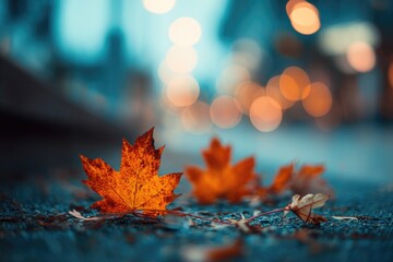Autumn background with colorful maple leaves falling on the ground