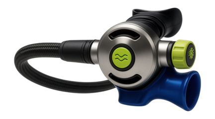 Octopus with a flexible braided hose and a large exhaust tee for easy air sharing