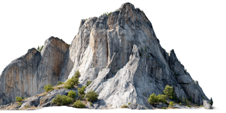 Majestic mountain cliff with rugged rock formations and sparse vegetation, showcasing natural beauty and grandeur of mountainous landscape
