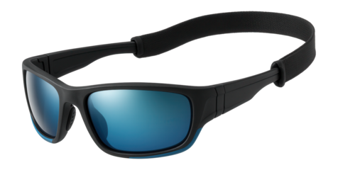 Water sports sunglasses with polarized floating lenses and strap retainer