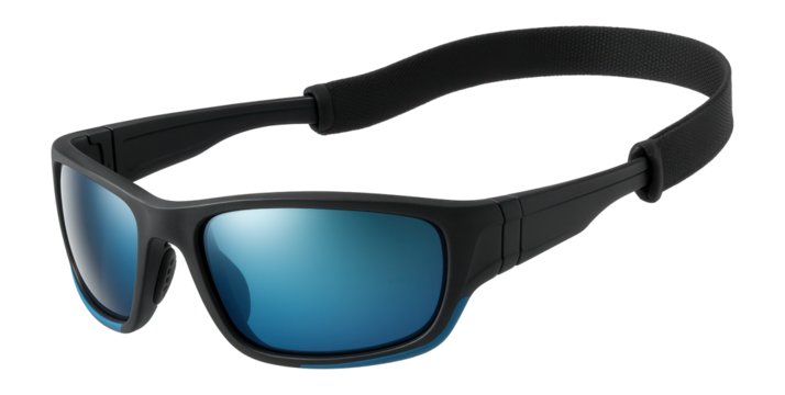 Water sports sunglasses with polarized floating lenses and strap retainer