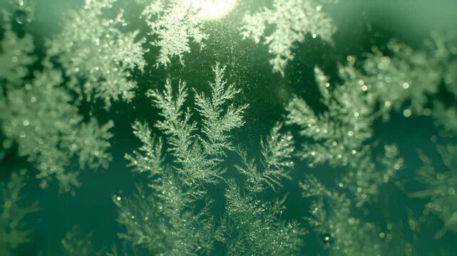 Emerald Frost Branches Sparkle On Translucent Window