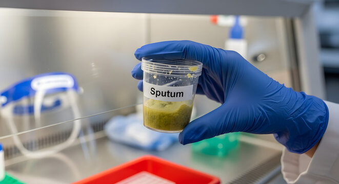 Precise sputum analysis in a modern lab, showcasing advanced diagnostic medicine and infectious disease control for pharmaceutical research and clinical trials