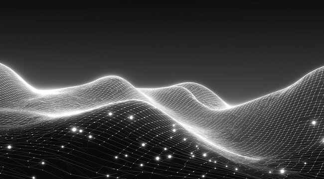 Abstract black and white grid wave pattern in hyper-realistic 3D render with cinematic lighting for AI algorithms and data science analytics. - Powered by Adobe