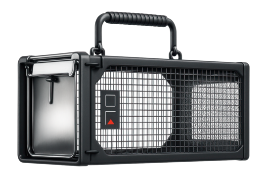 Wire mesh live trap with a spring-loaded door for humane animal capture