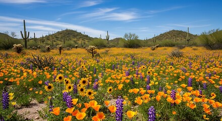 Vibrant Wildflower Meadow in Sonoran Desert Landscape.
