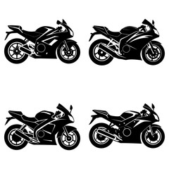 Obraz premium Four black silhouette motorcycles displayed in a square arrangement on a white background graphic design
