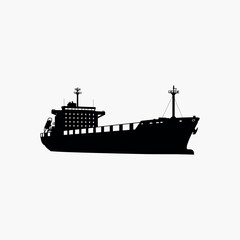 Black silhouette of a cargo ship with white background freighter vessel
