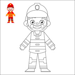 
Coloring page with the image of a firefighter with a fire hydrant. Profession. Coloring book for children.