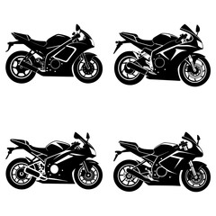 Naklejka premium Four black motorcycle silhouettes arranged in a square pattern on a white background design vector