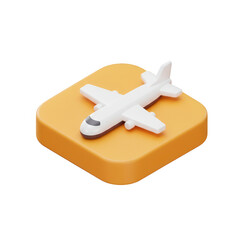 3d render of airplane icon on orange square isolated on transparent background