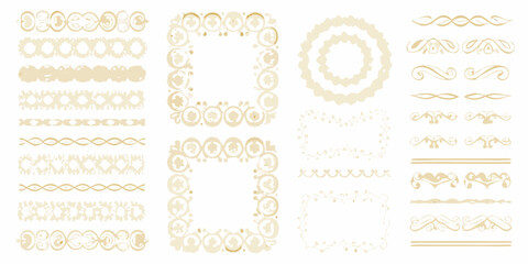 Collection of vintage decorative borders and frames in a light beige watercolor style