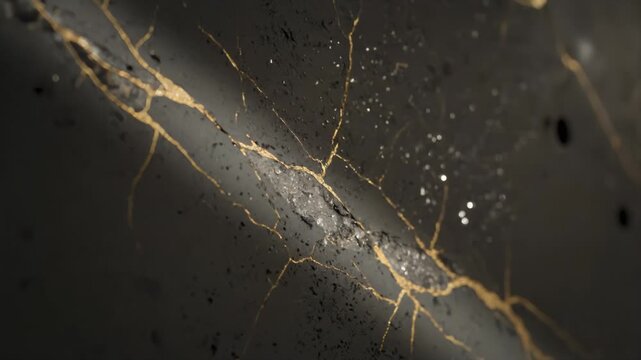 Charcoal Concrete Wall With Gilded Fractures