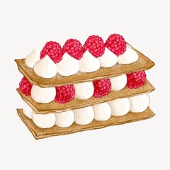 French mille-feuille, berry vanilla pastry illustration