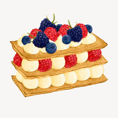 French mille-feuille, berry vanilla pastry illustration