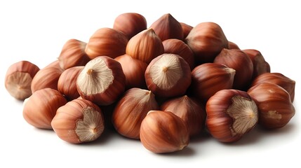 Fototapeta premium Hazelnuts Pile Close Up Isolated, Brown Nuts Bunch On White Background, Food Still Life