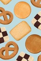 Cute biscuits pattern background, dessert illustration