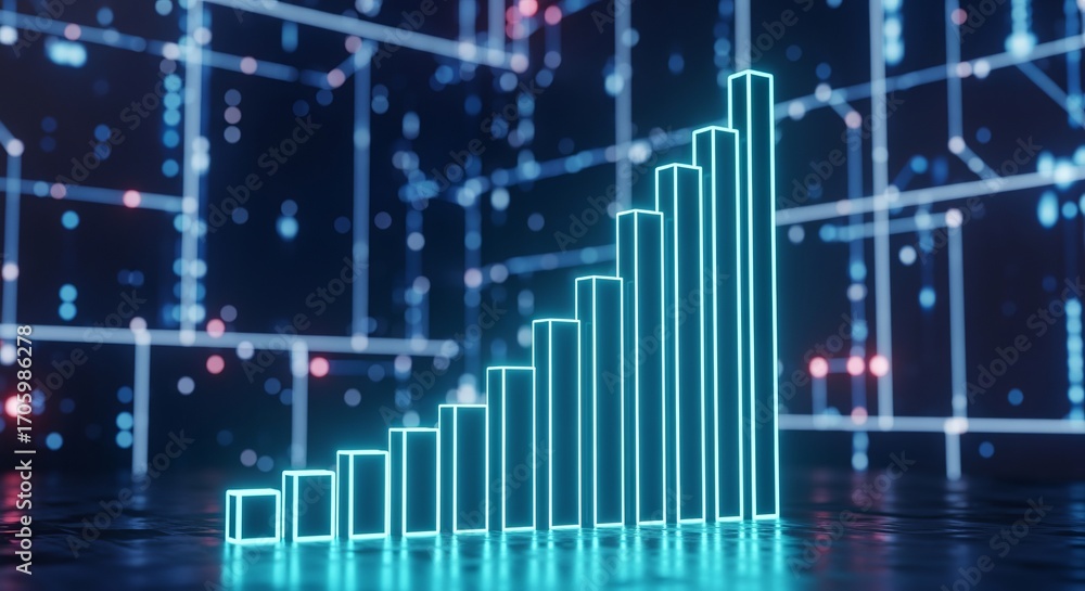 Poster growth in digital age: a striking display of data visualization, portraying a vibrant bar graph with