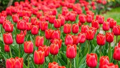 Obraz premium Vibrant red tulips in a field