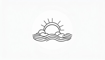 Fototapeta premium Sunrise Over the Ocean Minimalist Line Art Design