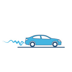 Fototapeta premium Car emitting exhaust fumes vector illustration isolated on white background vehicle pollution